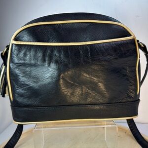 Crossbody  Leather Bag Black with Gold Trim